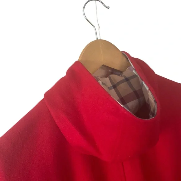 HOPE & HENRY sz Medium Girls Cape Double Breasted Pockets Tan Plaid Hood Lining - Picture 5 of 14